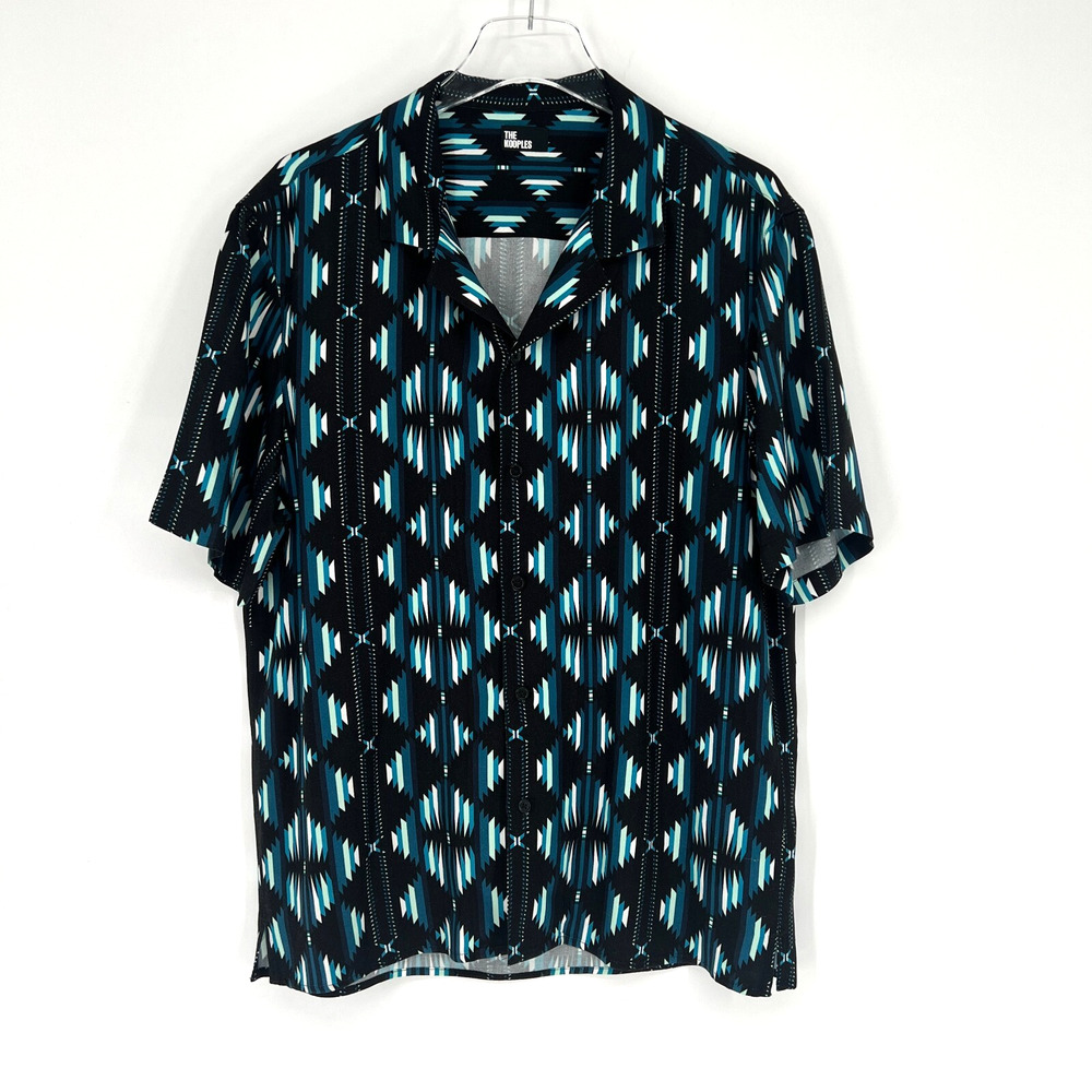 The Kooples Top Mens M Black Blue Geometric Aztec Western‎ Bold Print Retro